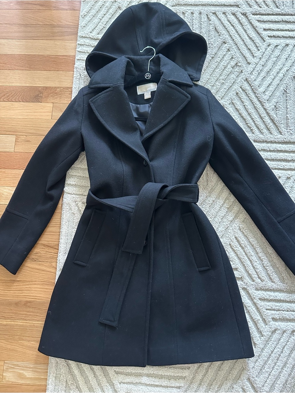 Michaels Black Hooded Belted Trench Coat